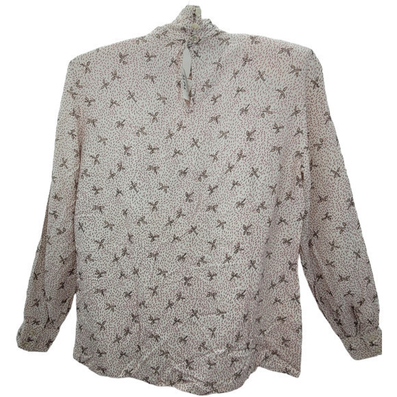 Vintage TJW Pink Gray Confetti Turtle Neck Button Back Long Sleeve Blouse Top - Picture 3 of 14